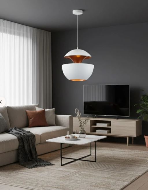 Modern White and Copper Aluminium Pendant Light – Stylish Fixture
