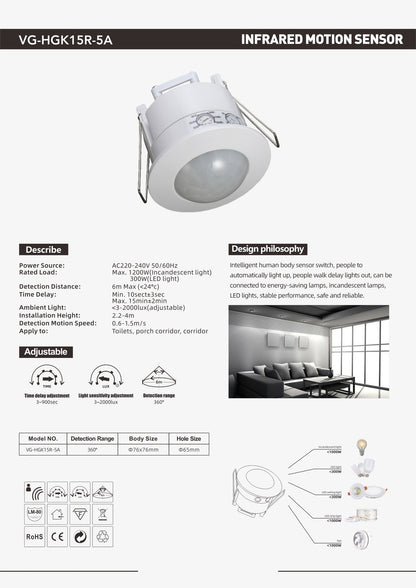 Infrared Motion Sensor Lights - VG-HGK15R-5A